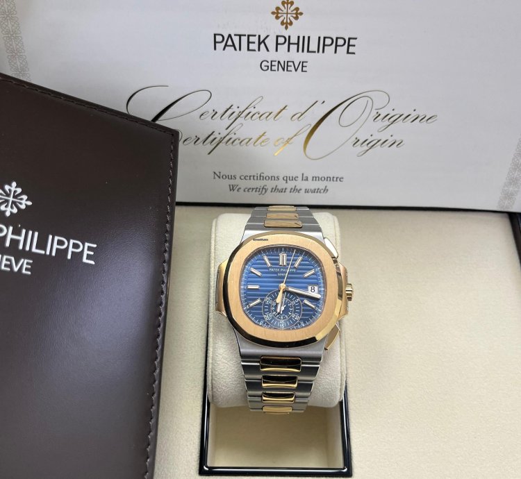 Patek Philippe Nautilus Chronograph Date 40 5mm Rose Gold Steel Blue Dial 5980 1ar-001