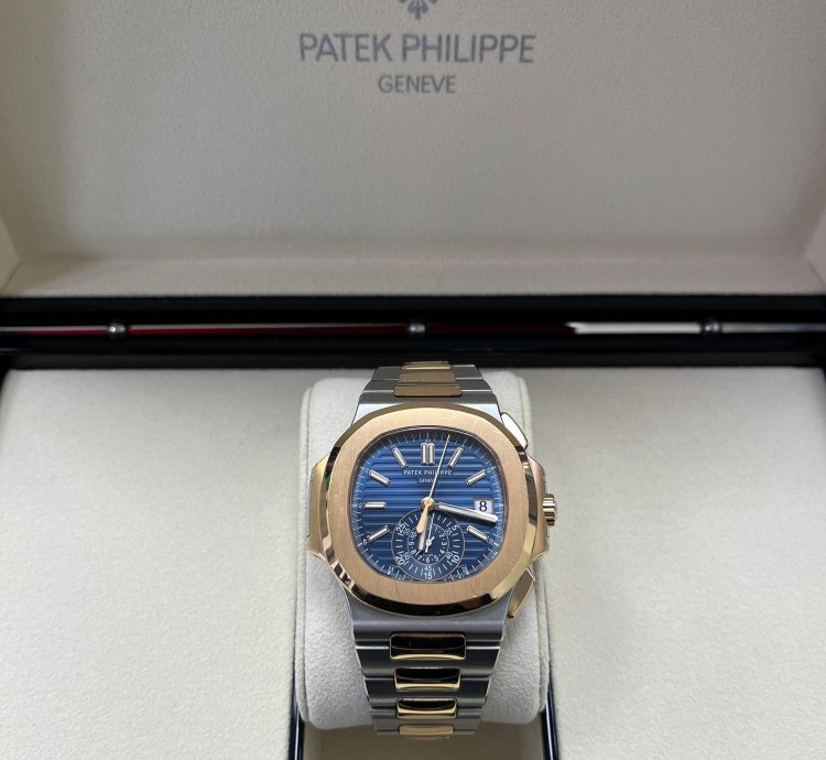 Patek Philippe Nautilus Chronograph Date 40 5mm Rose Gold Steel Blue Dial 5980 1ar-001