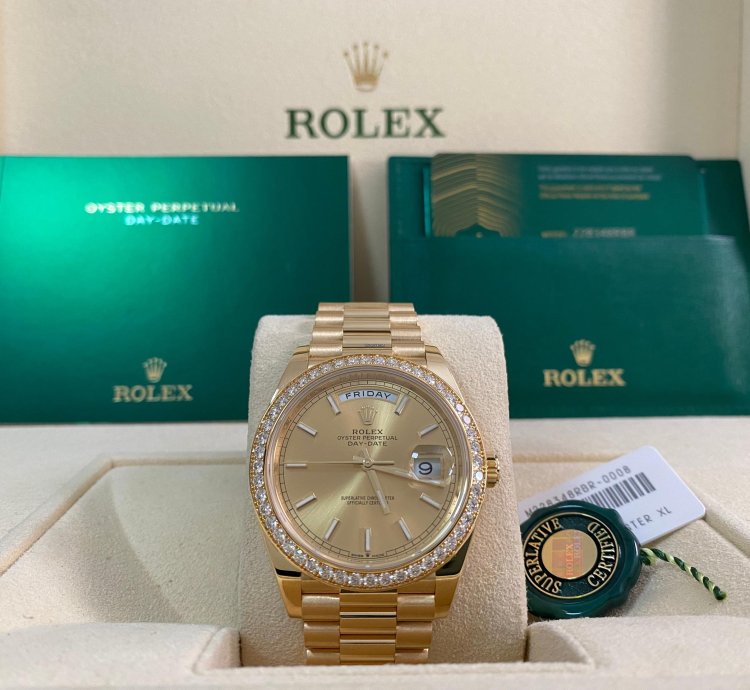 Rolex Day-date 40 New 2023 Unworn Day-date 40 President Yellow Gold Champagne Index Dial Diamond-set Bezel
