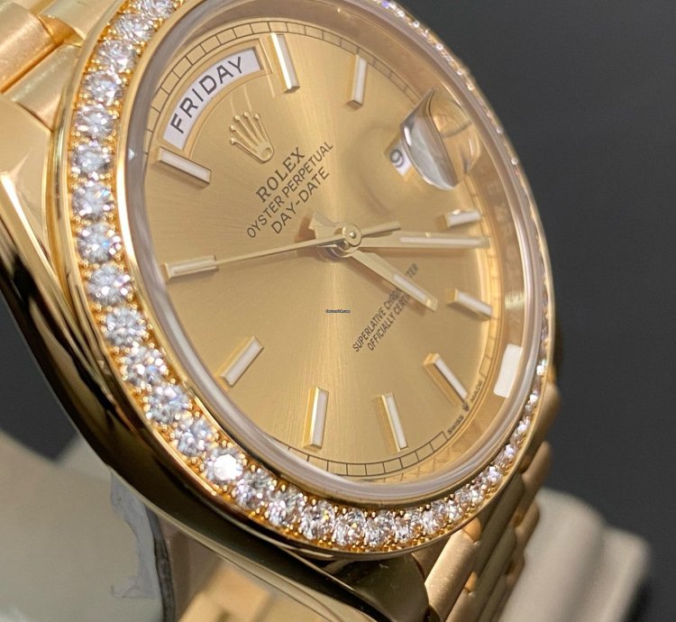 Rolex Day-date 40 New 2023 Unworn Day-date 40 President Yellow Gold Champagne Index Dial Diamond-set Bezel