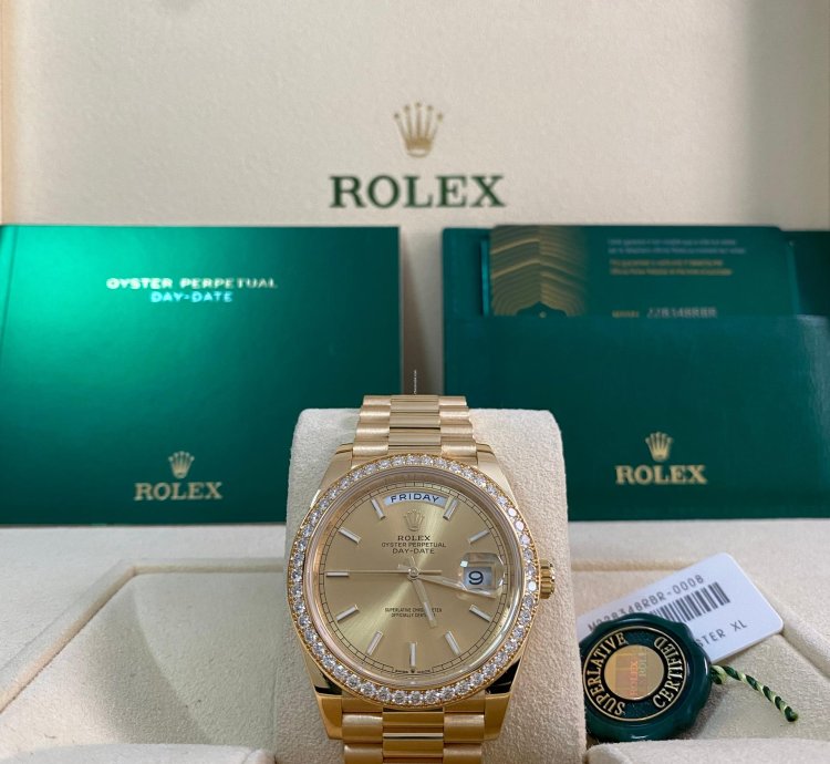 Rolex Day-date 40 New 2023 Unworn Day-date 40 President Yellow Gold Champagne Index Dial Diamond-set Bezel