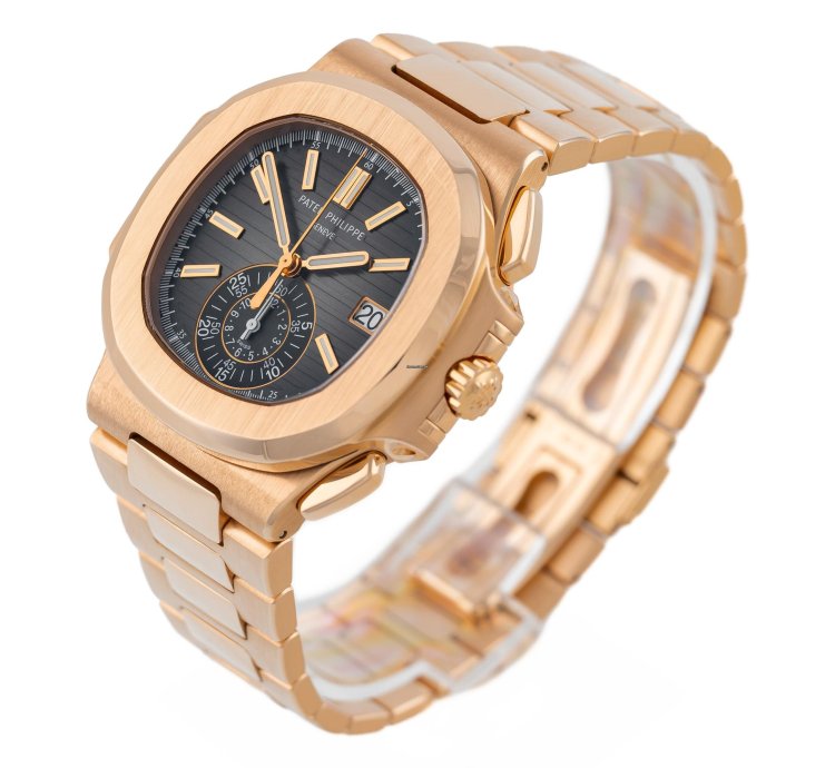 Patek Philippe Nautilus Chronograph Rose Gold 18k Black Dial Ref 5980 1r-001 Full Set