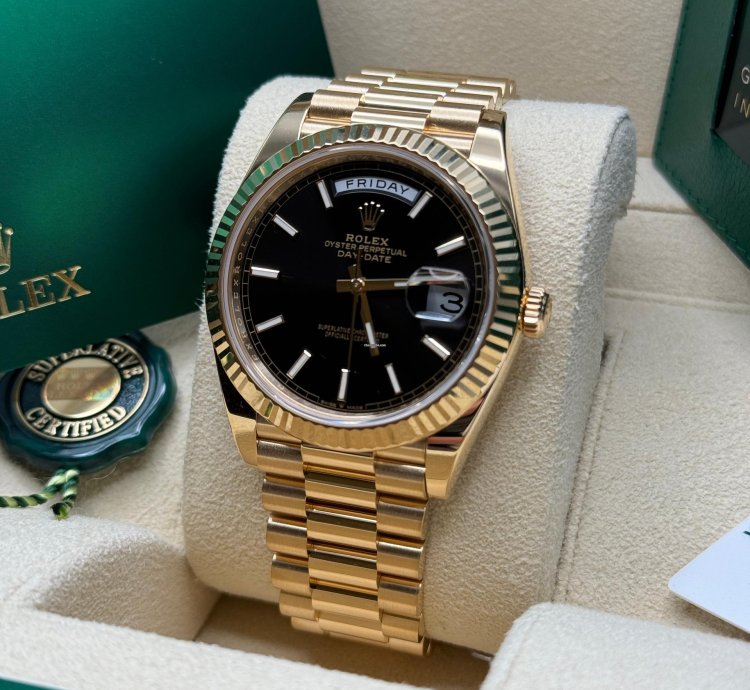 Rolex Day-date 40 New 2024 Black Dial Yellow Gold Fluted Bezel President Bracelet