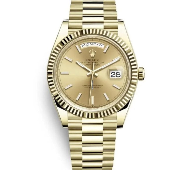 Rolex Day-date 40 New 2024 Champagne Index Dial Yellow Gold President Bracelet Fluted Bezel
