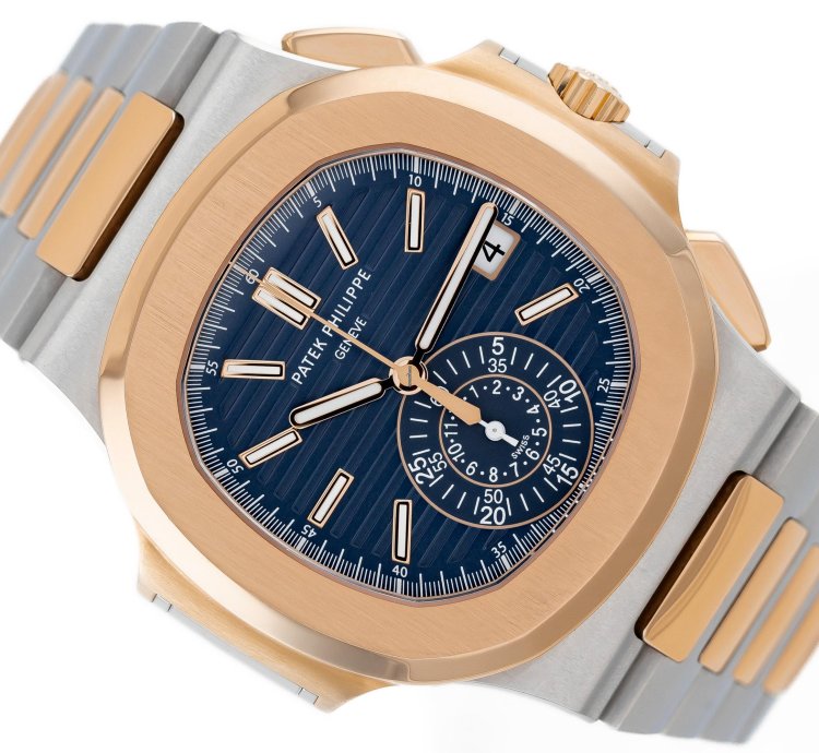 Patek Philippe Nautilus Chronograph Steel Rose Gold 18k Blue Dial Ref 5980 1ar-001 Full Set