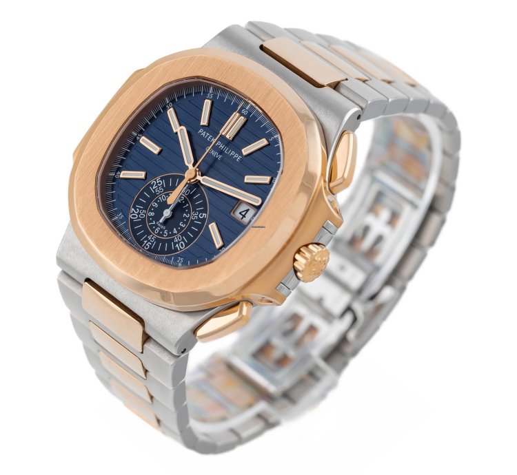 Patek Philippe Nautilus Chronograph Steel Rose Gold 18k Blue Dial Ref 5980 1ar-001 Full Set