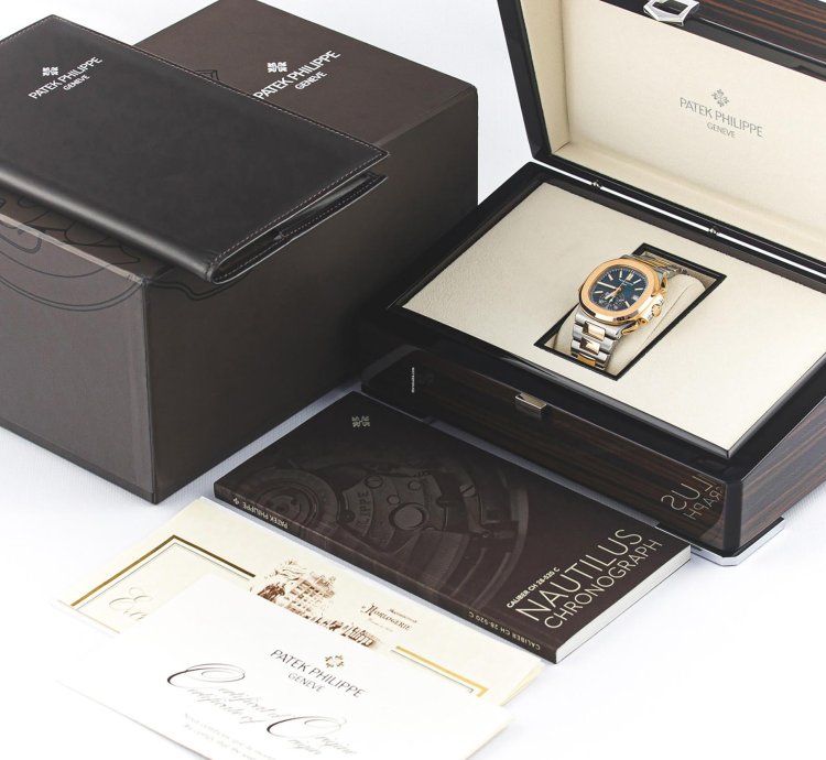 Patek Philippe Nautilus Chronograph Steel Rose Gold 18k Blue Dial Ref 5980 1ar-001 Full Set