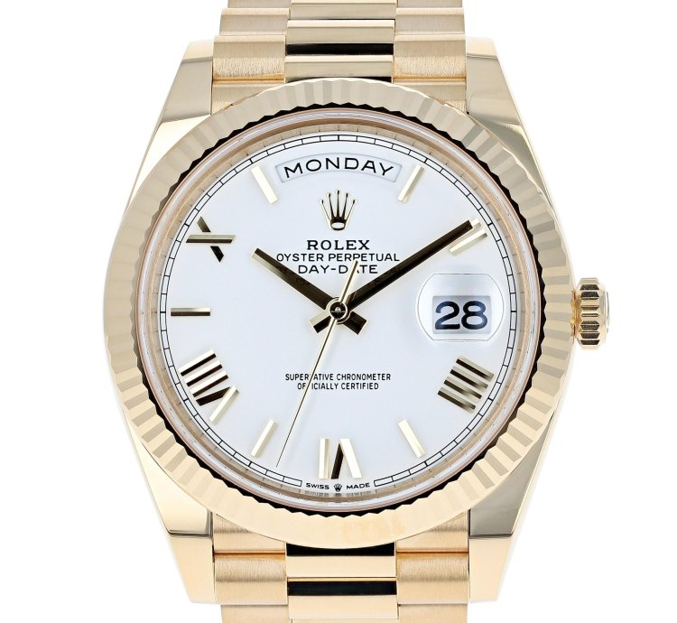 Rolex Day-date 40 New 2025 228238 White Roman President Yellow Gold