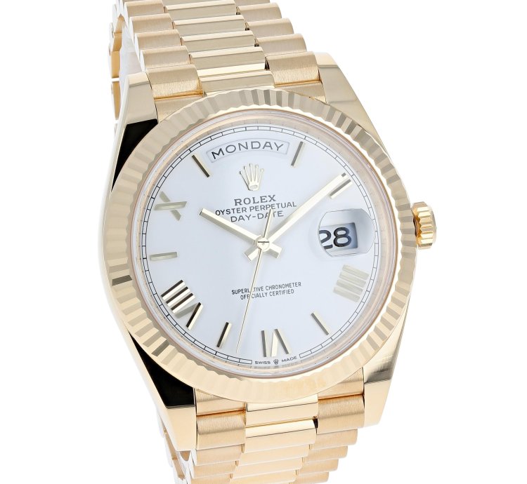 Rolex Day-date 40 New 2025 228238 White Roman President Yellow Gold