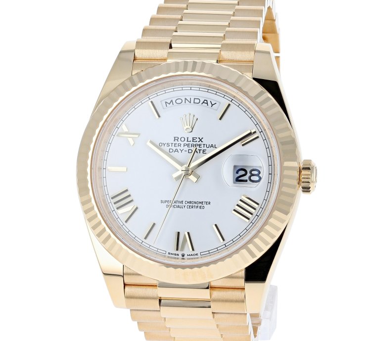 Rolex Day-date 40 New 2025 228238 White Roman President Yellow Gold