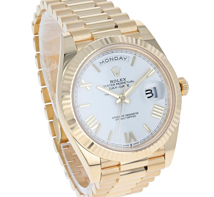 Rolex Day-date 40 New 2025 228238 White Roman President Yellow Gold
