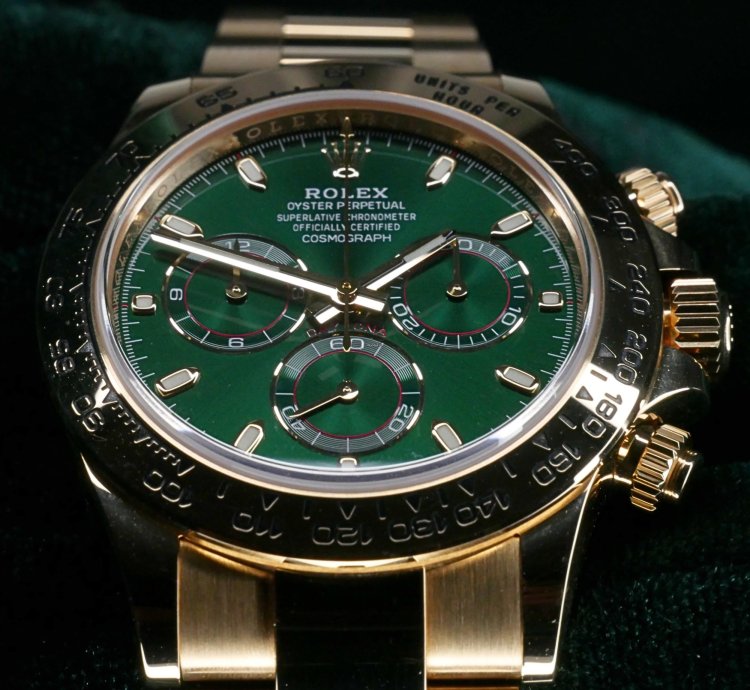 Rolex Daytona Mint Complete Set Daytona John Mayer 18k Yellow Gold Green Dial 116508