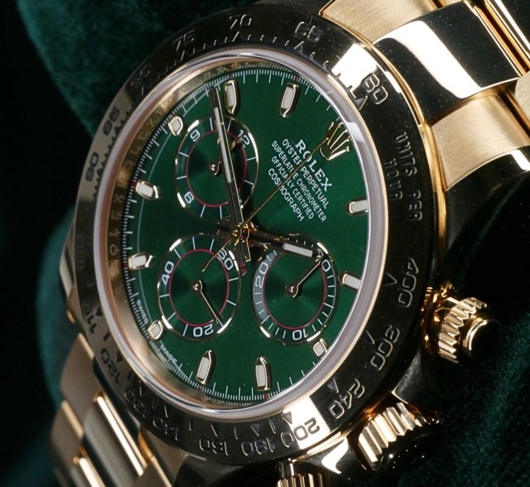Rolex Daytona Mint Complete Set Daytona John Mayer 18k Yellow Gold Green Dial 116508