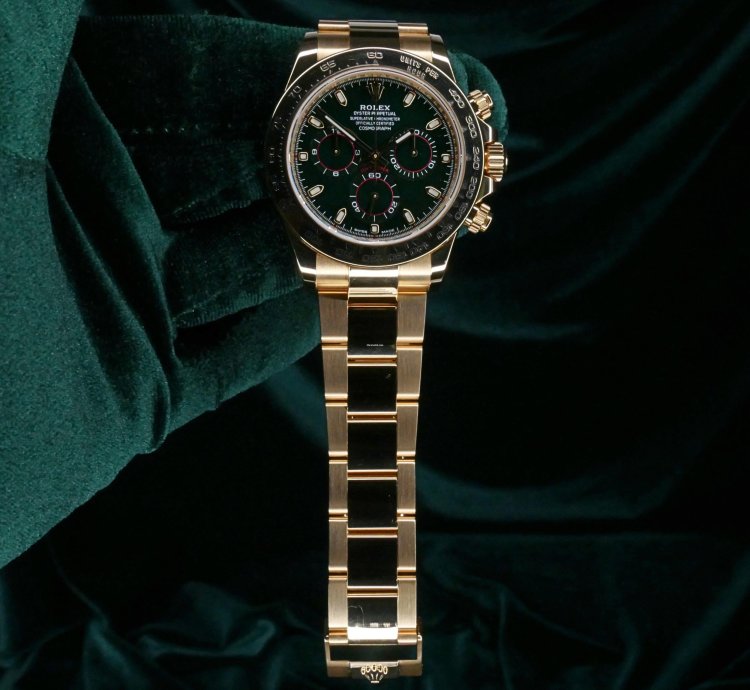 Rolex Daytona Mint Complete Set Daytona John Mayer 18k Yellow Gold Green Dial 116508