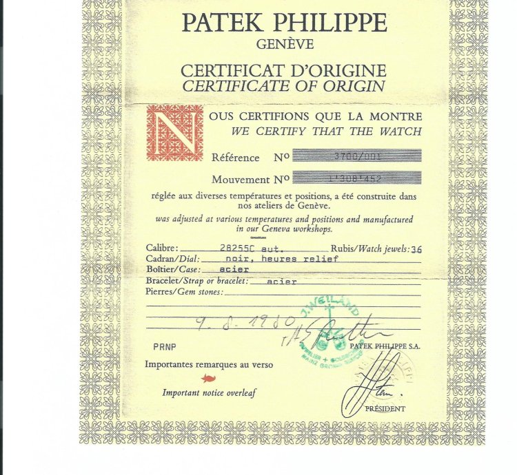 Patek Philippe Nautilus Jumbo 3700 1 1979 Originalpapiere Zertifikat Extract Archives