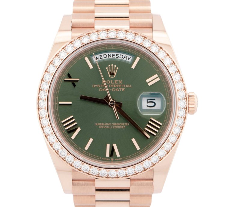 Rolex Day-date 40 New Rolex Day-date 40mm Papers Olive Diamond Bezel President Watch 228345 Box