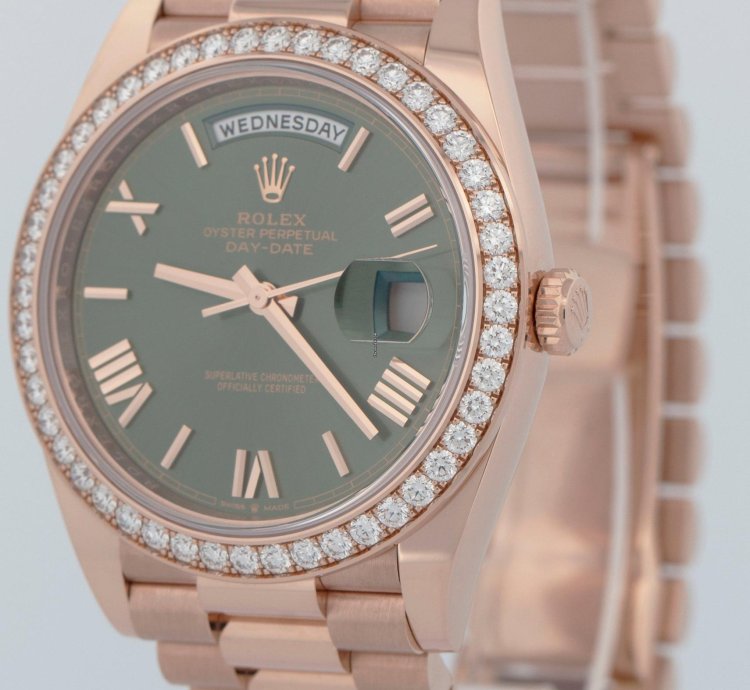 Rolex Day-date 40 New Rolex Day-date 40mm Papers Olive Diamond Bezel President Watch 228345 Box