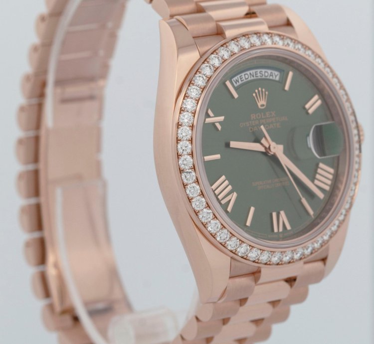 Rolex Day-date 40 New Rolex Day-date 40mm Papers Olive Diamond Bezel President Watch 228345 Box
