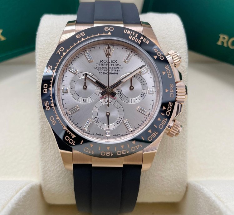 Rolex Daytona New 116515 Daytona Rose Gold Sundust Pink Baguette Dial Oysterflex Band