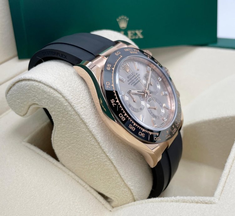Rolex Daytona New 116515 Daytona Rose Gold Sundust Pink Baguette Dial Oysterflex Band