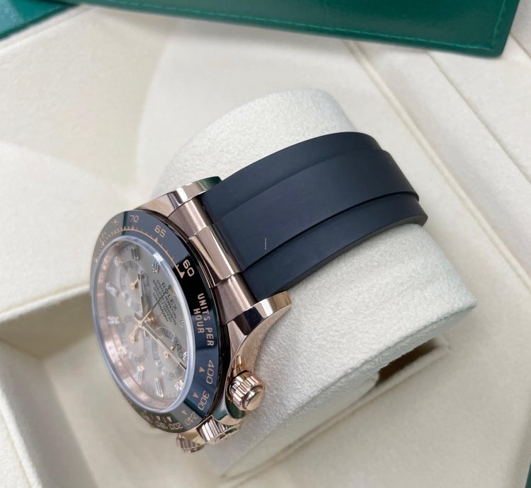 Rolex Daytona New 116515 Daytona Rose Gold Sundust Pink Baguette Dial Oysterflex Band