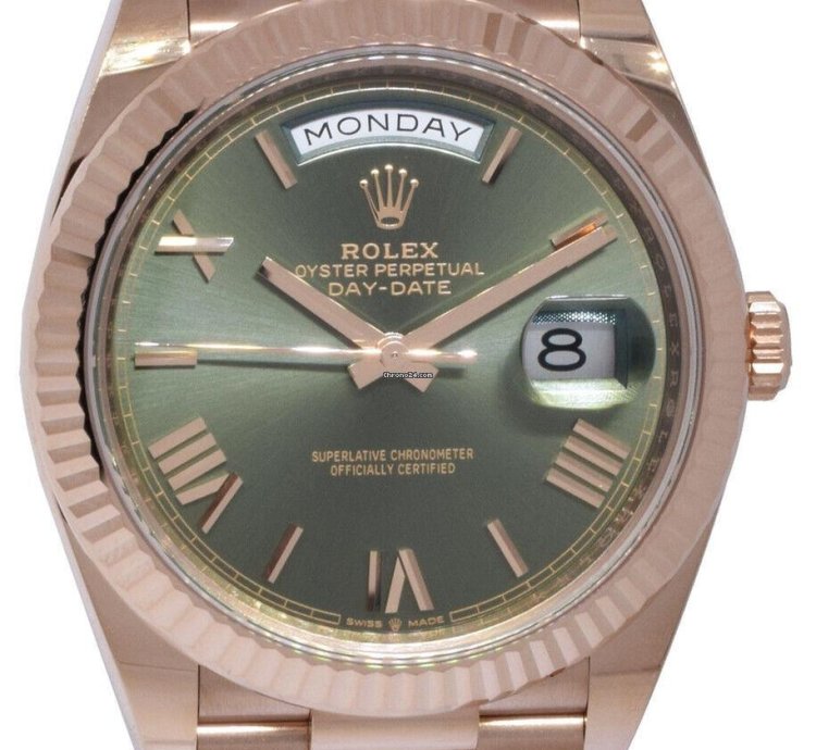 Rolex Day-date 40 Nos Rolex Day-date 40 18k Everose Gold Olive Green Mens Watch 21 228235