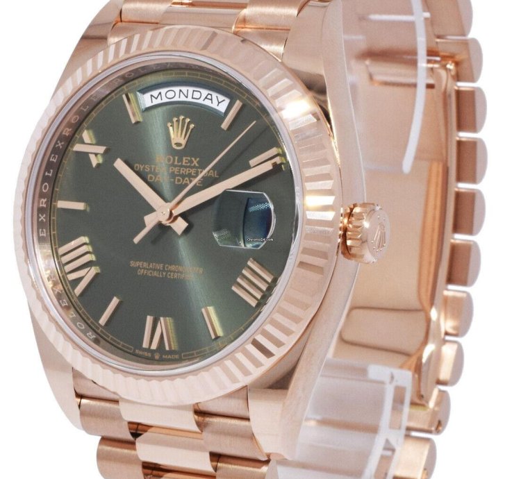 Rolex Day-date 40 Nos Rolex Day-date 40 18k Everose Gold Olive Green Mens Watch 21 228235