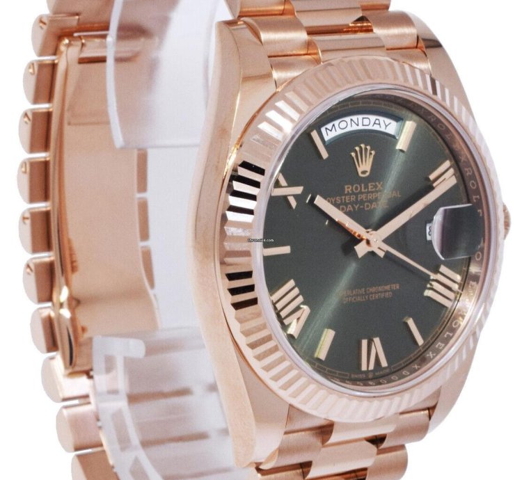 Rolex Day-date 40 Nos Rolex Day-date 40 18k Everose Gold Olive Green Mens Watch 21 228235