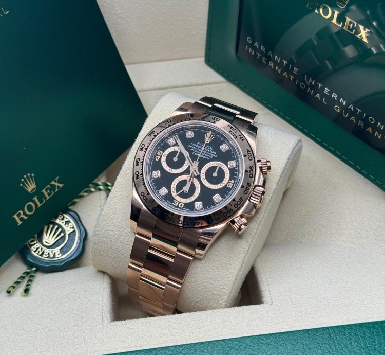 Rolex Daytona New 2022 Black Diamond Dial Rose Gold Daytona Chronograph Oyster Bracelet