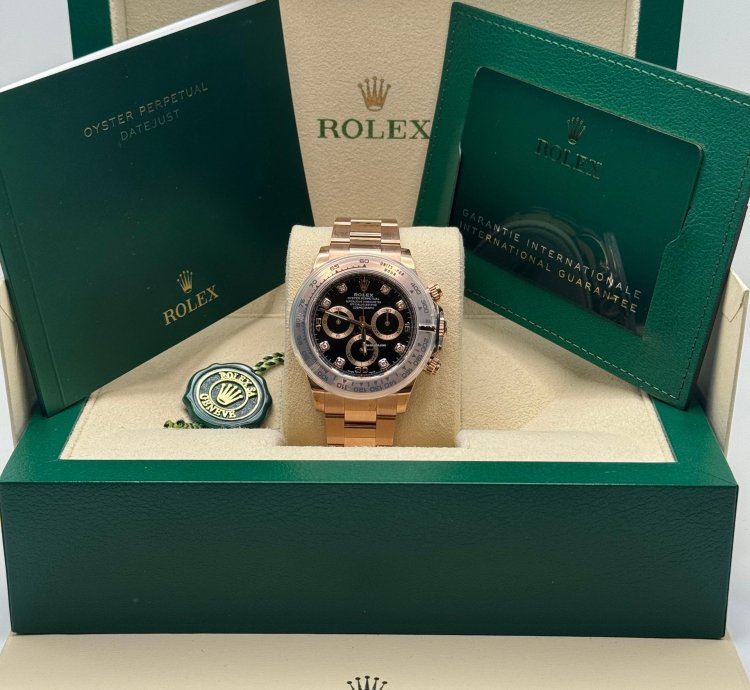 Rolex Daytona New 2022 Black Diamond Dial Rose Gold Daytona Chronograph Oyster Bracelet
