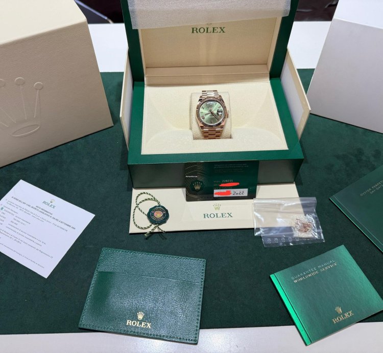 Rolex Day-date 40 Nuovo 2022 Italia Green Olive Dial Everose 40mm Full Set Con Documenti Scatola