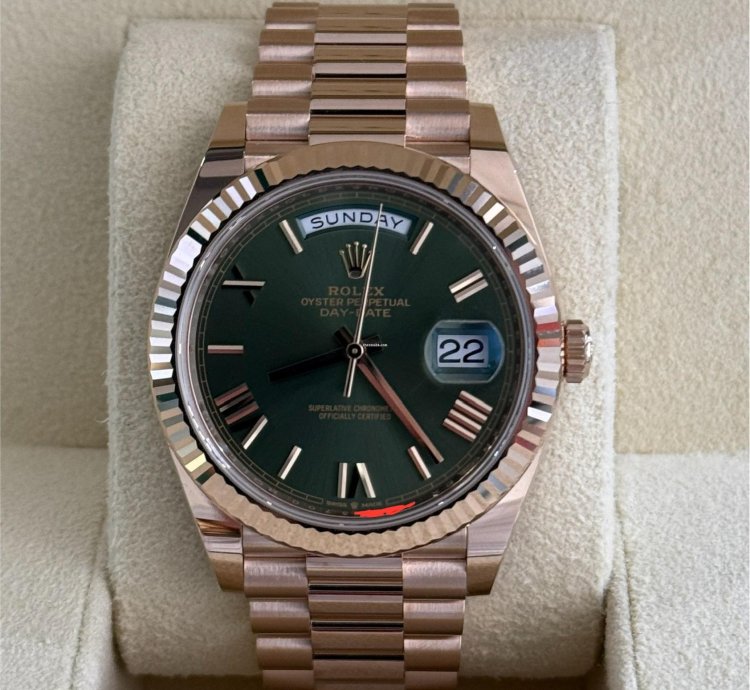 Rolex Day-date 40 Nuovo 2022 Italia Green Olive Dial Everose 40mm Full Set Con Documenti Scatola