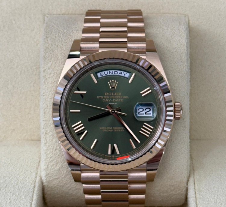 Rolex Day-date 40 Nuovo 2022 Italia Green Olive Dial Everose 40mm Full Set Con Documenti Scatola