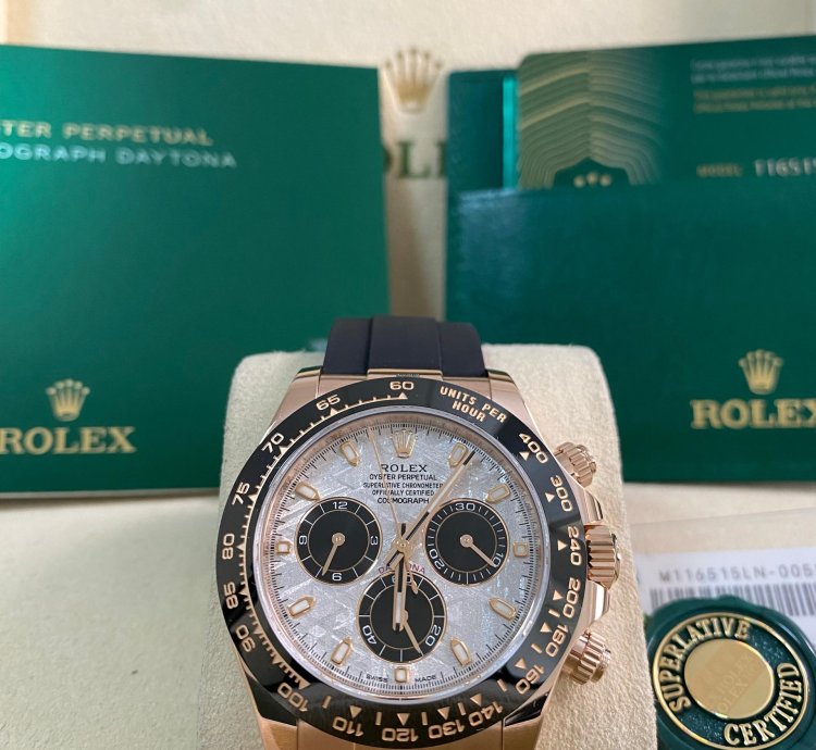 Rolex Daytona New 2022 Unworn Cosmograph Daytona Rose Gold Meteorite Dial 116515ln Full Set