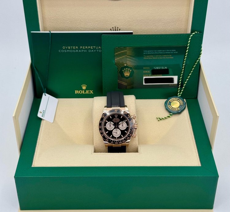 Rolex Daytona New 2024 Cosmograph Daytona 40mm 126515ln Rose Gold Oysterflex Black Dial