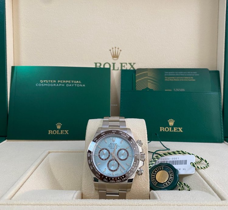 Rolex Daytona New 2024 Unworn Cosmograph Daytona Platinum Ice Blue Dial 126506 Full Set