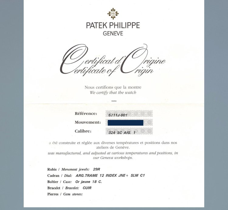 Patek Philippe Nautilus Mint Papers Nautilus 5711j White 18k Yellow Gold 5711j-001 Watch Box