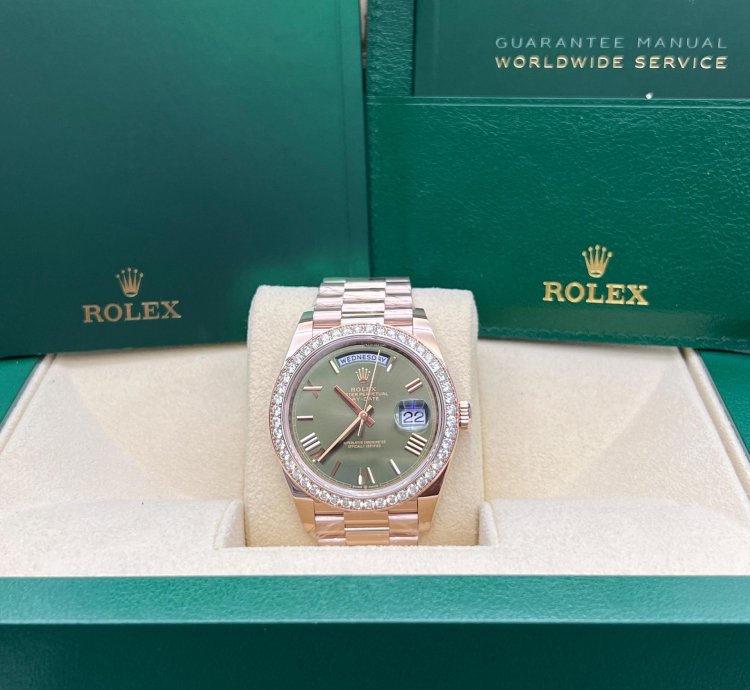 Rolex Day-date 40 Olive Green Dial Diamond Bezel