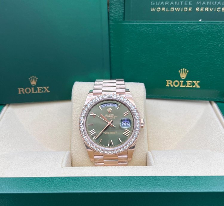 Rolex Day-date 40 Olive Green Dial Diamond Bezel