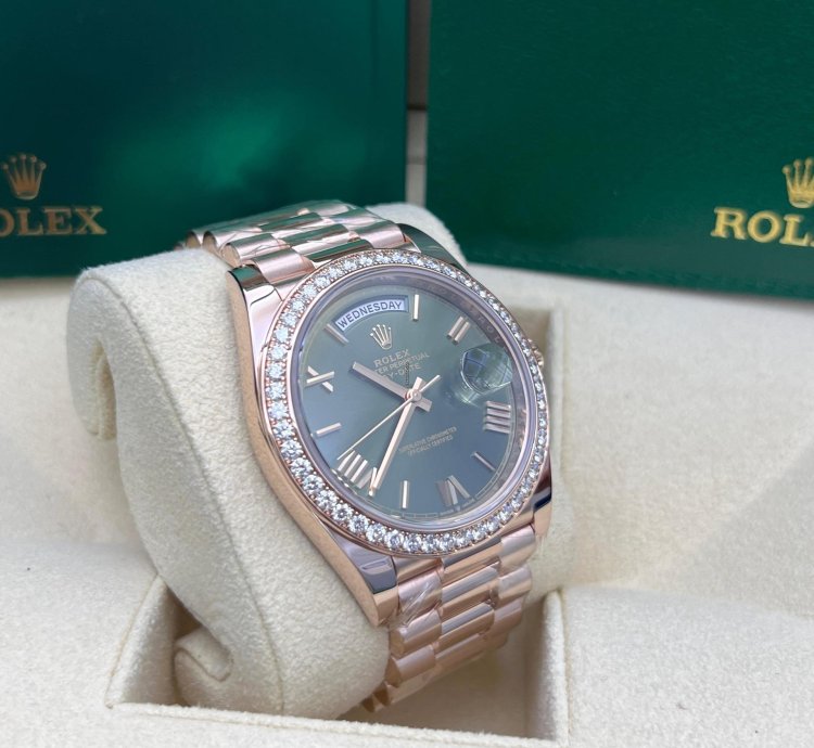 Rolex Day-date 40 Olive Green Dial Diamond Bezel