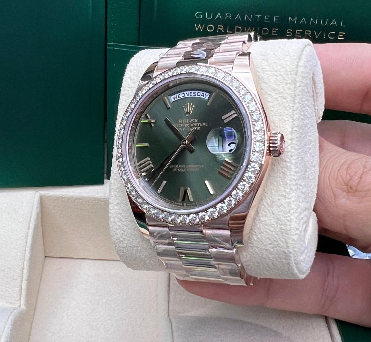 Rolex Day-date 40 Olive Green Dial Diamond Bezel