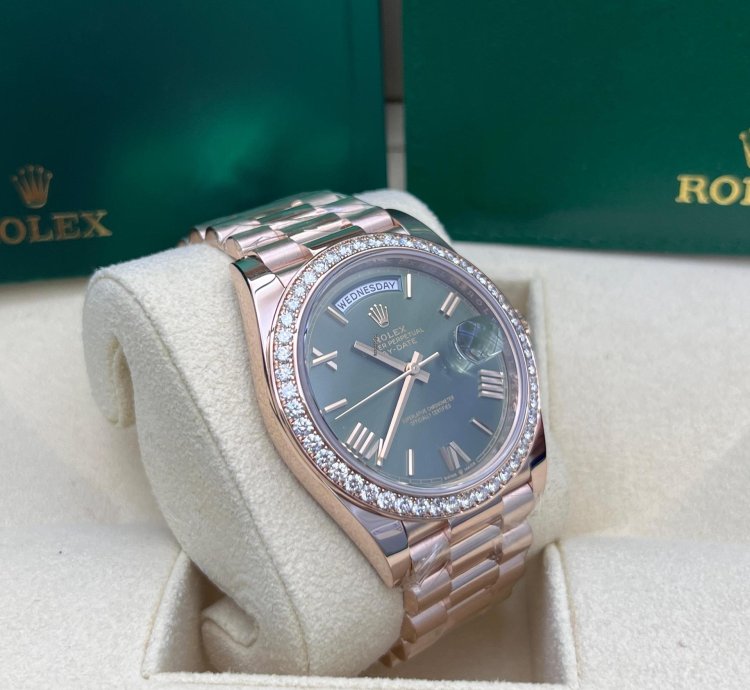 Rolex Day-date 40 Olive Green Dial Diamond Bezel