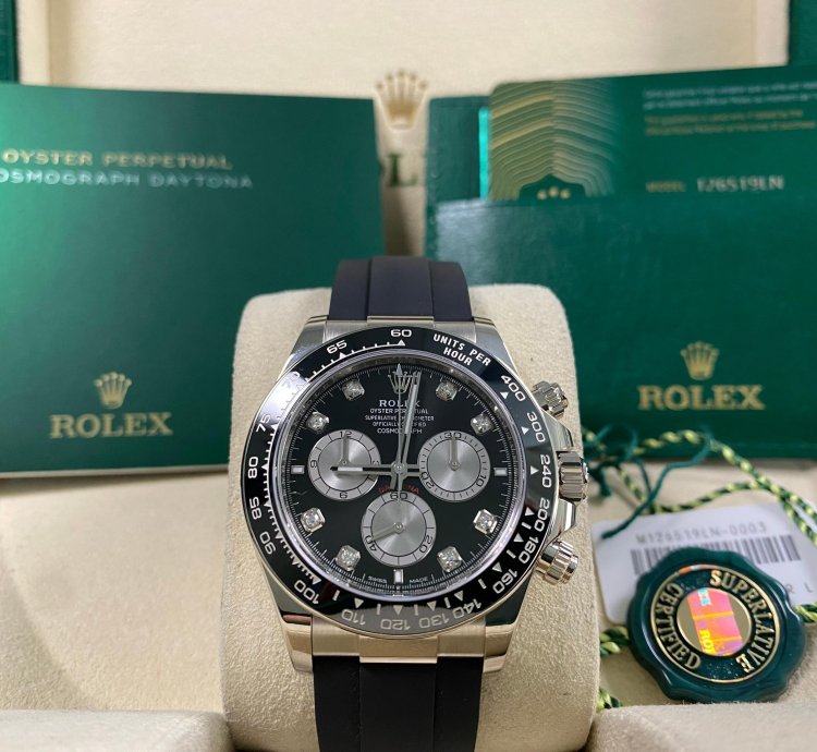 Rolex Daytona New 2024 Unworn Cosmograph Daytona White Gold Black Diamond Dial 126519ln Full Set
