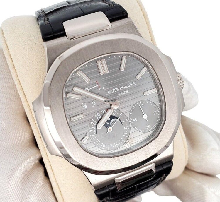 Patek Philippe Nautilus Moon Phase 40mm Grey White Gold 5712g-001 Box Papers