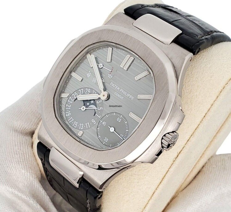 Patek Philippe Nautilus Moon Phase 40mm Grey White Gold 5712g-001 Box Papers