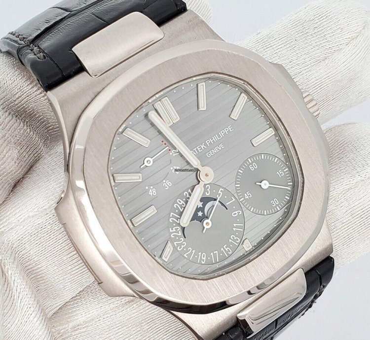 Patek Philippe Nautilus Moon Phase 40mm Grey White Gold 5712g-001 Box Papers
