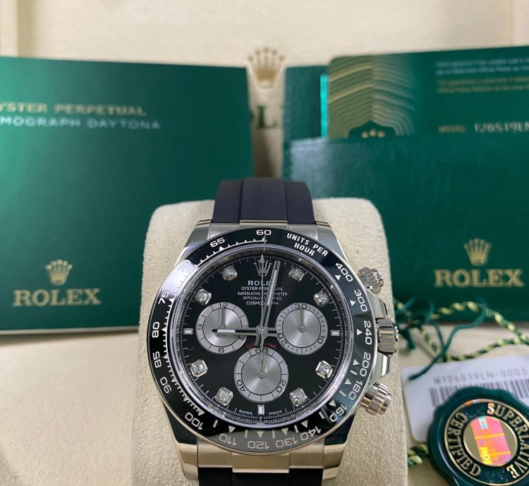 Rolex Daytona New 2024 Unworn Cosmograph Daytona White Gold Black Diamond Dial 126519ln Full Set