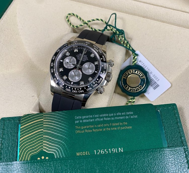 Rolex Daytona New 2024 Unworn Cosmograph Daytona White Gold Black Diamond Dial 126519ln Full Set