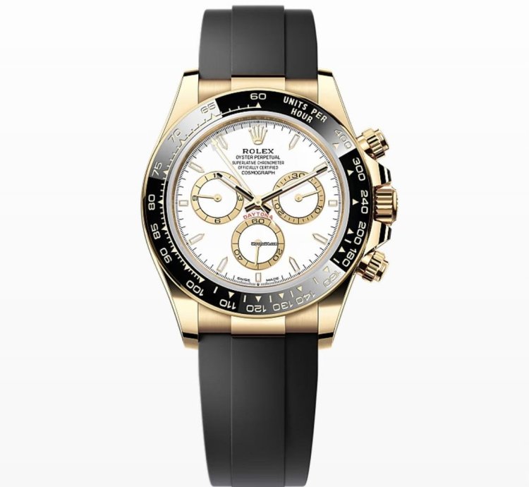 Rolex Daytona New 2024 White Index Dial Yellow Gold Case Ceramic Bezel Oysterflex Strap
