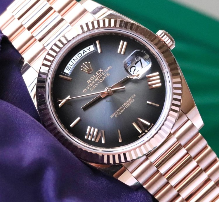 Rolex Day-date 40 Ombre Slate Gradient Black 18k Everose Gold Roman 2024 Rolex Release Complete